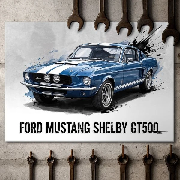 Metalowa ozdoba scienna z grafika Ford Mustang Shelby GT500